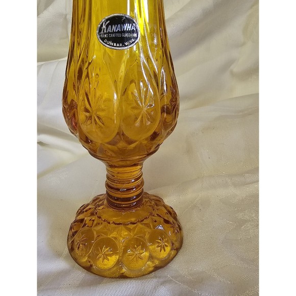 MCM Swung Vase Moon Stars Amber  Kanawha Glass 10.5” Vibrant Mid Century Rare - Picture 5 of 9